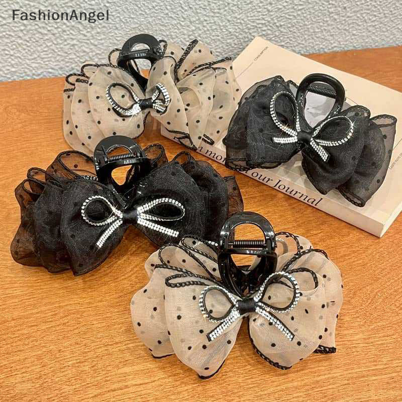 Fashionangel Lưới Thanh Lịch Nơ Kẹp Tóc Nữ Đuôi Ngựa Vuốt Kẹp Lấp Lánh Kim Cương Giả Kẹp Tóc Bé Gái Mũ Đội Đầu Phụ Kiện Tóc Quà Tặng TH