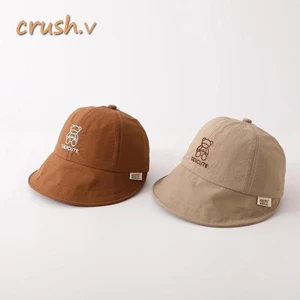 Mũ trẻ em, Mũ che nắng bằng Cotton màu trơn, Vành lớn có thể điều chỉnh cho bé trai bé gái Bonnet mùa hè