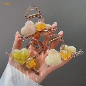 Siyuyan Thanh Lịch Thạch Màu Trái Tim Kẹp Tóc Cho Nữ Cô Gái Ngọt Acrylic Phụ Kiện Tóc Tinh Tế Trang Sức Kẹp Tóc VN