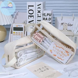 Pufangbliss Trong Suốt Dung Tích Lớn Túi Đựng Bút Chì Phong Cách INS Trường Học Văn Phòng Phẩm Giá Đỡ Chống Thấm Nước Di Động Bút Chì Túi Bảo Quản VN