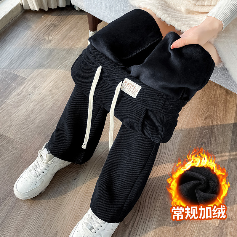 Quần ống đứng thon gọn cạp cao thường ngày thu đông Size Lớn Quần nhung Bắc Cực dày dặn