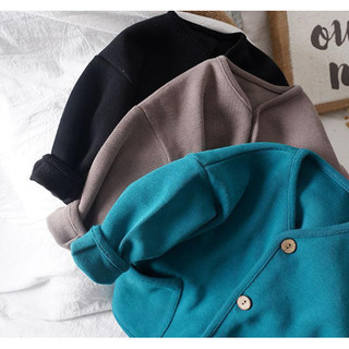 (6m-6Y) Áo len Cardigan Unisex dành cho trẻ em Áo khoác dài tay cổ tròn Cotton màu trơn Áo khoác ngoài