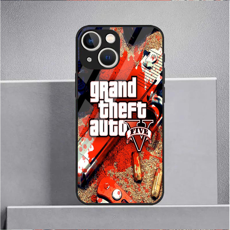 Ốp điện thoại kính cường lực Grand Theft Auto gta 5 logo cho IPhone 15 14 13 12 11 Pro XS Max Plus Mini X XR 8 7 6s SE2 / 3