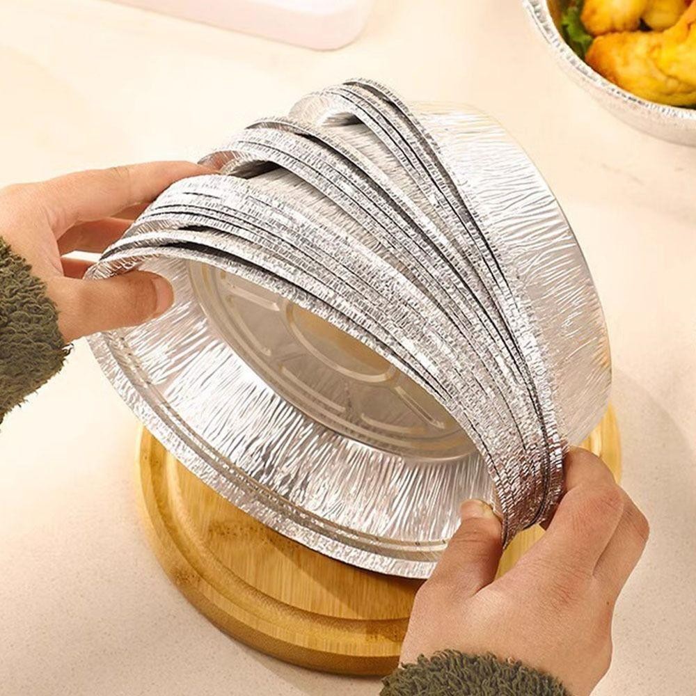 [Vận chuyển nhanh] Hộp giấy nhôm 10 chiếc TỰ NHIÊN, Khay giấy thiếc thực phẩm có thể tái sử dụng chống dính, Dụng cụ nướng bánh BBQ lò nướng 6 / 7 / 8 Inch Khay chiên không khí chống dầu