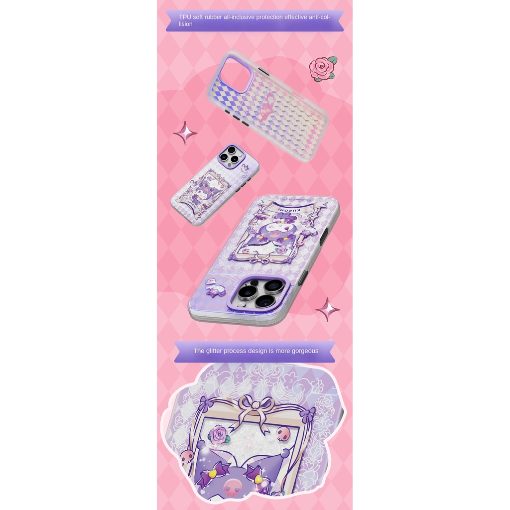 Ốp điện thoại Sanrio iPhone 16 Vỏ bảo vệ HelloKitty Melody Flower Garden LOGO In 16Promax Vỏ bảo vệ chống sốc trọn gói hai lớp