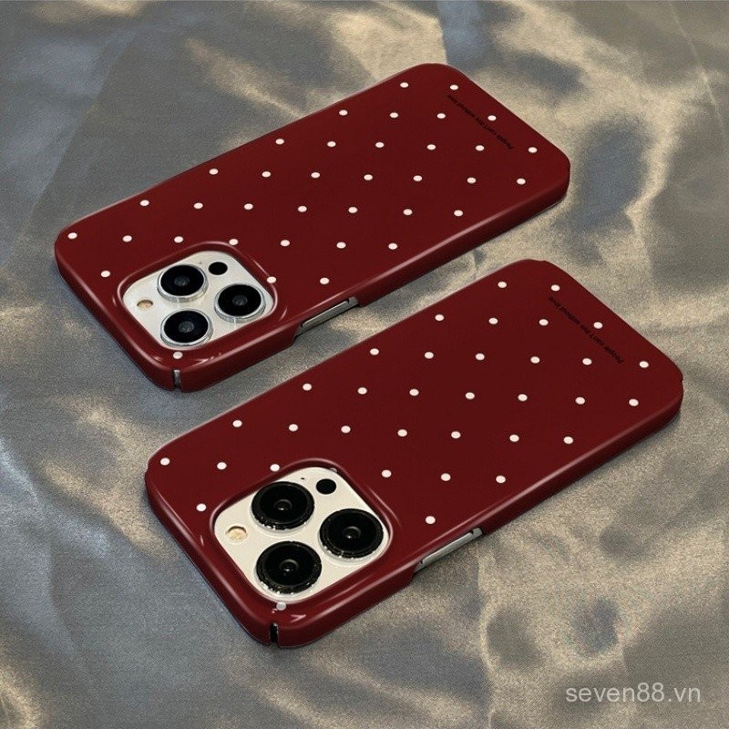 Ốp điện thoại dùng cho iPhone chấm bi đỏ tía 16/15/14Pro phim 13promax/12/11 vỏ cứng xsmax/xr đáng yêu 7/8Plus chống rơi lỗ lớn bao toàn bộ bảo vệ QPSP