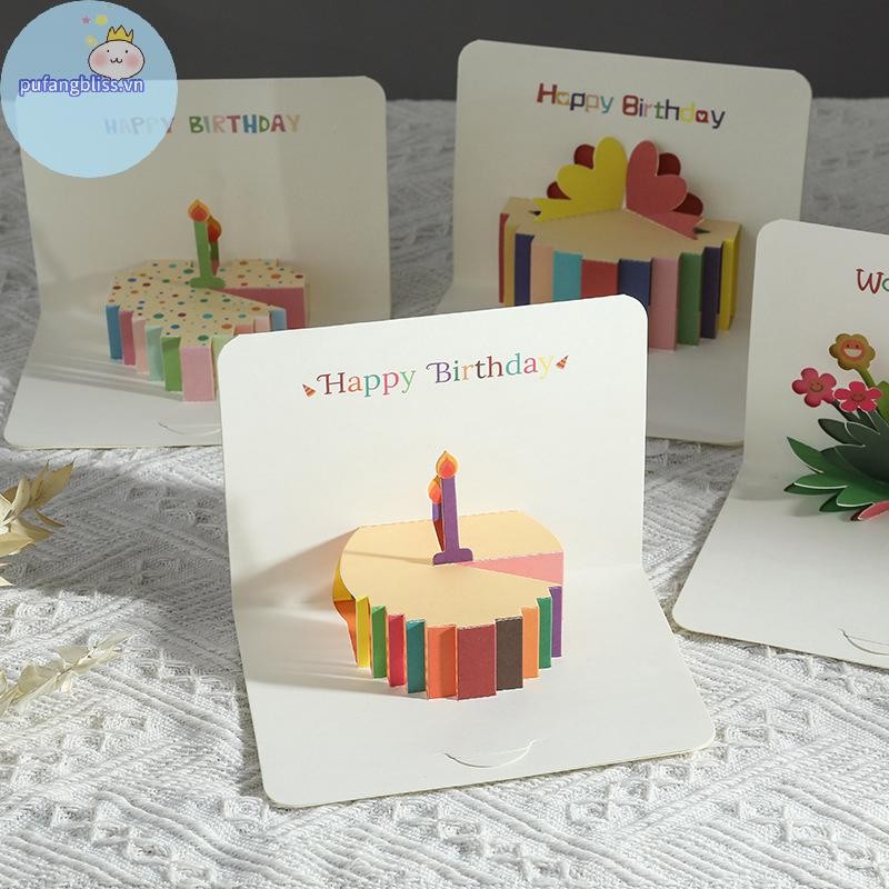 Pufangbliss 3D Chúc Mừng Sinh Nhật Bánh Thẻ Hoa Có Phong Bì Ngộ nghĩnh Thiệp Sinh Nhật Dành Cho Nữ Trẻ Em Bạn Bè Greeg Thẻ Quà Tặng Đảng VN