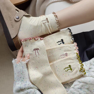 💕Dy💕Nấm Ren Nơ Chấm Sợi Tất Cotton Nguyên Chất Nhật Bản Dễ Thương JK Mỏng  Hợp Thời Trang Ngọt Ngào Giữa Tất