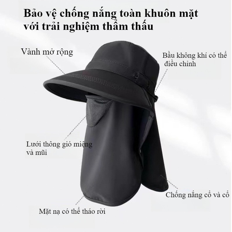 Mũ chống nắng,Mũ Nón Chống Nắng Vành Rộng Nữ,Mũ Bucket vành rộng tích hợp khẩu trang chống tia UV