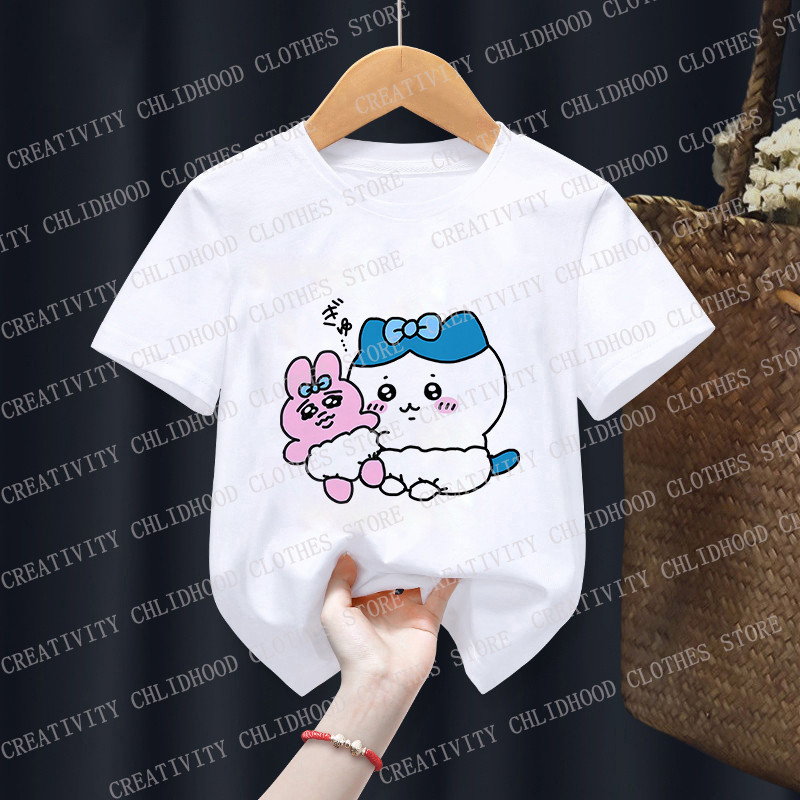 Trẻ Em Chiikawa 2D Tee Kawaii In Hoạt Hình Tay Ngắn Top Bé Trai Bé Gái Thường Ngày 2-14