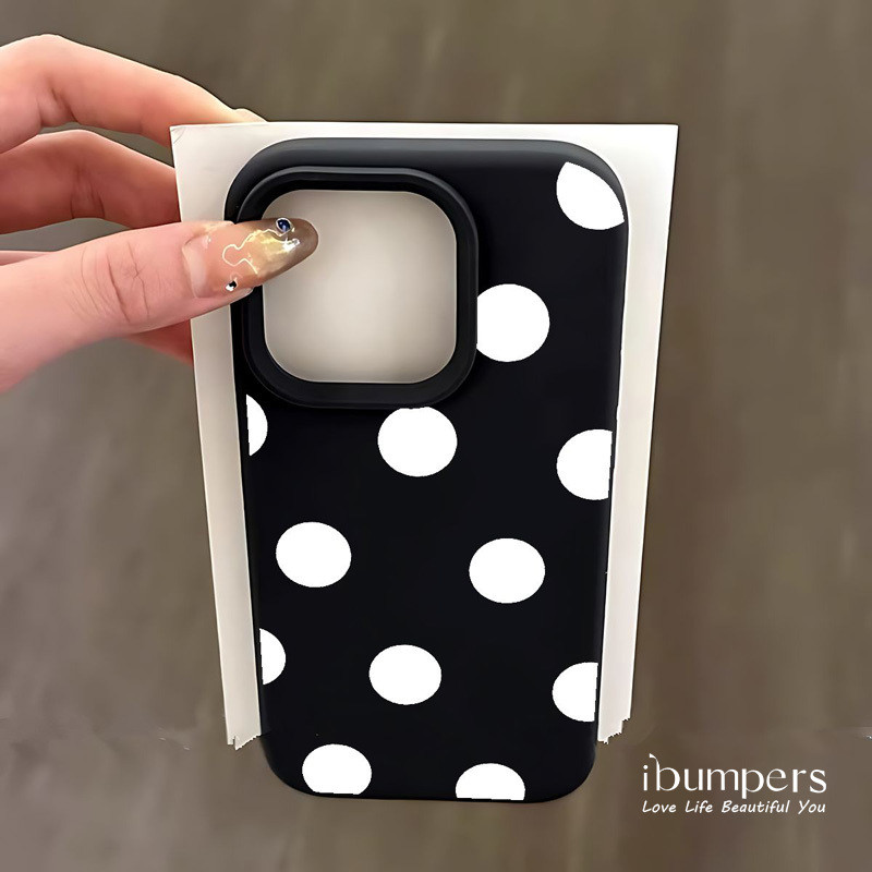 ibumpers Ốp Điện Thoại iPhone Chấm Bi Đen Cổ Điển Họa Tiết Cho IPhone 16 15 14 12 13 11 Pro Max IP 7 8 Plus X XS XR Ốp Lưng Silicon Lỏng Mềm