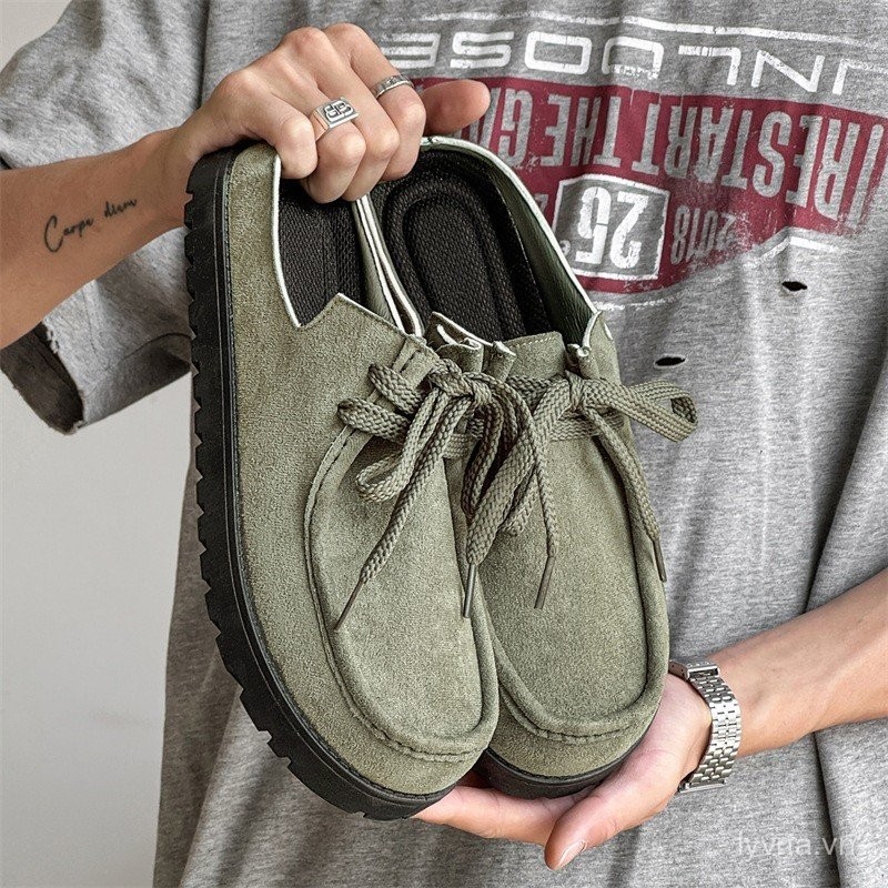 Nam Đế Dày Ngón Chân Một Chân Mùa Hè Mặc Ngoài Mới Retro Ren-Up Birkenstock Giày Nửa Trượt Kangaroo