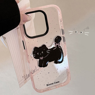 [Sheren] Ốp điện thoại hoạt hình màu hồng đen Thích hợp cho i16 15 14 13 12 11 pro max Vỏ bảo vệ chống sốc