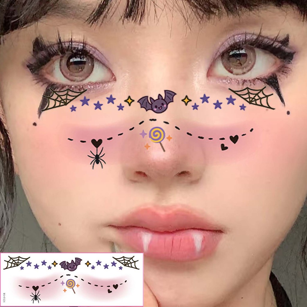 Mặt nạ Halloween dán trên da, chuyển màu khi gặp nước, bao gồm 5 hoặc 10 chiếc, đề can trang trí body nghệ thuật cho bữa tiệc hóa trang