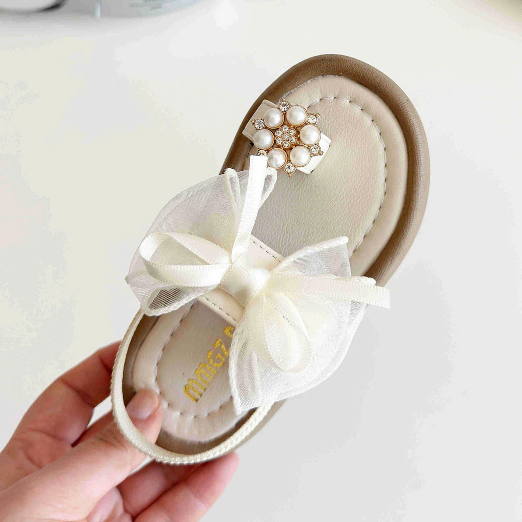 sandal bé gái dép quai hậu cho bé xỏ ngón nơ xinh xắn êm chân QCCC full hộp trắng cho bé từ 1 tuổi MG BABY V7767