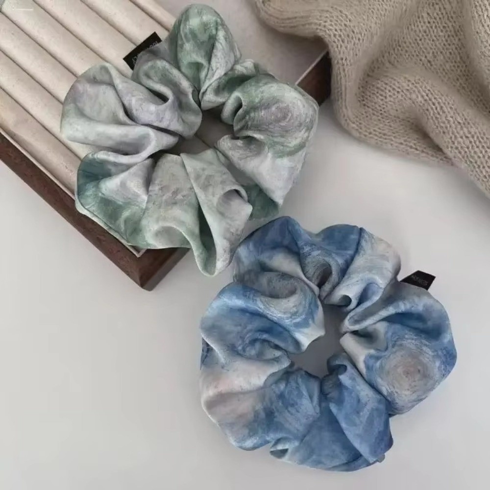 Dây buộc tóc satin vẽ tranh sơn dầu cổ điển với màu sắc chuyển tone phong cách Monet - Phụ kiện thời trang