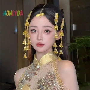 < Honeyba > Kẹp Tóc Dây Xích Dài Cho Nữ Chuông Hoa Hình Kẹp Tóc Cô Dâu Cưới Dân Tộc Tóc Trang Sức