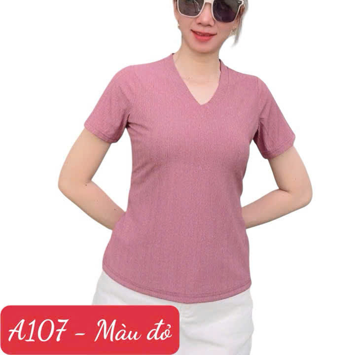A107 Áo thun Nữ Cổ Tim - Vải Thun tăm siêu