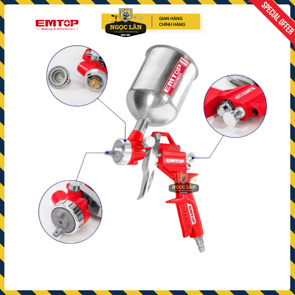 [Chính hãng] Béc phun sơn EMTOP, dụng cụ phun sơn, vít tua lê đầu phun 1.5mm kèm bình phun 400cc