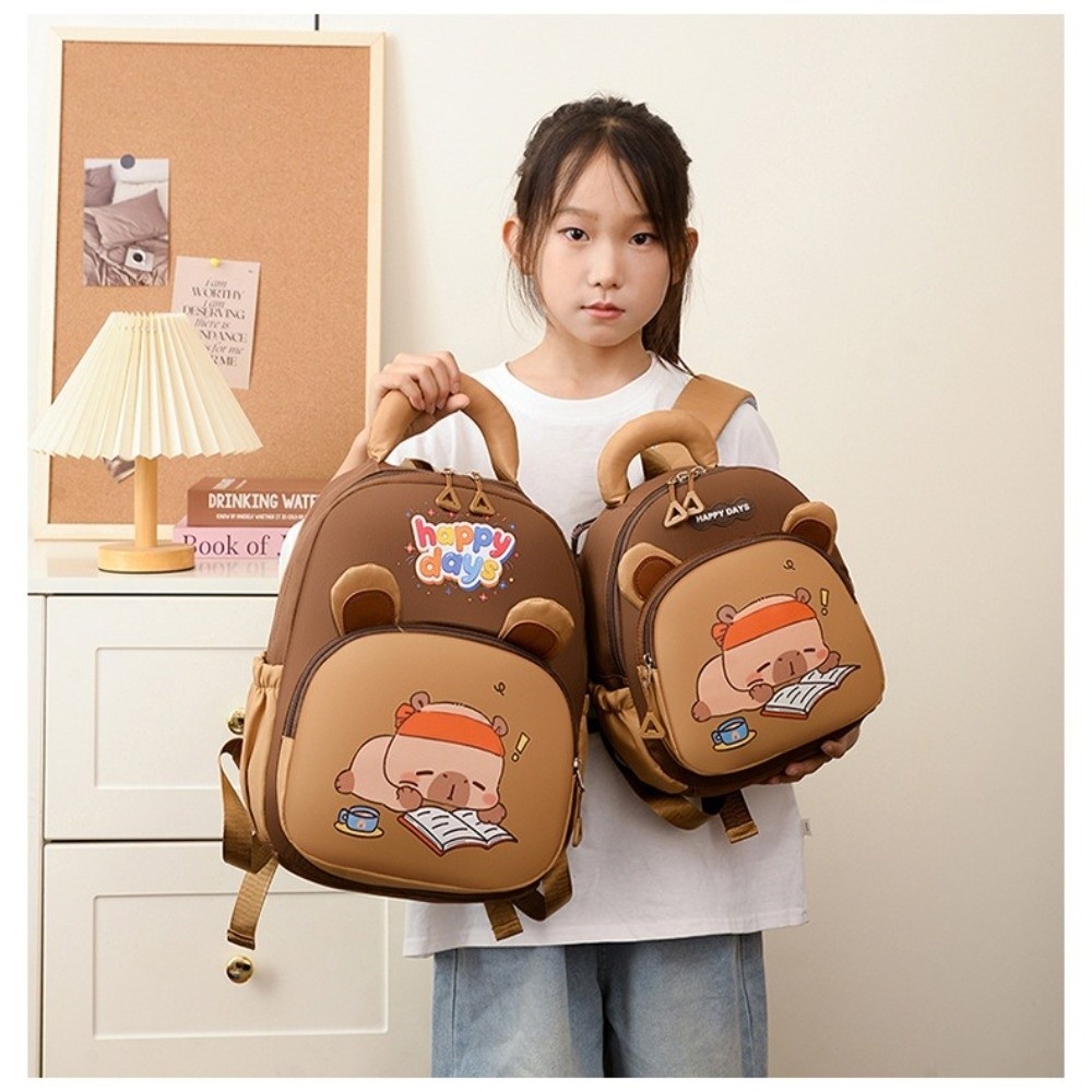 Ba lô HOBBYIN Capybara, Túi đi học Capybara Nylon dung tích lớn, Ba lô mẫu giáo nhiều túi nhẹ hoạt hình Kawaii