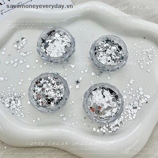 [savemoneyeveryday] 1 Hộp 3D Trái Tim Tròn Ngôi Sao Móng Tay Nghệ Thuật Quyến Rũ Sequin Nail Art Flake Bạc Sáng Bóng Quyến Rũ Phụ Kiện [vn]