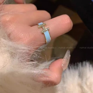 Nhẫn chữ H nhiều màu sắc, điều chỉnh size dành cho nữ, thiết kế mở với kim cương nhân tạo, phong cách Pháp