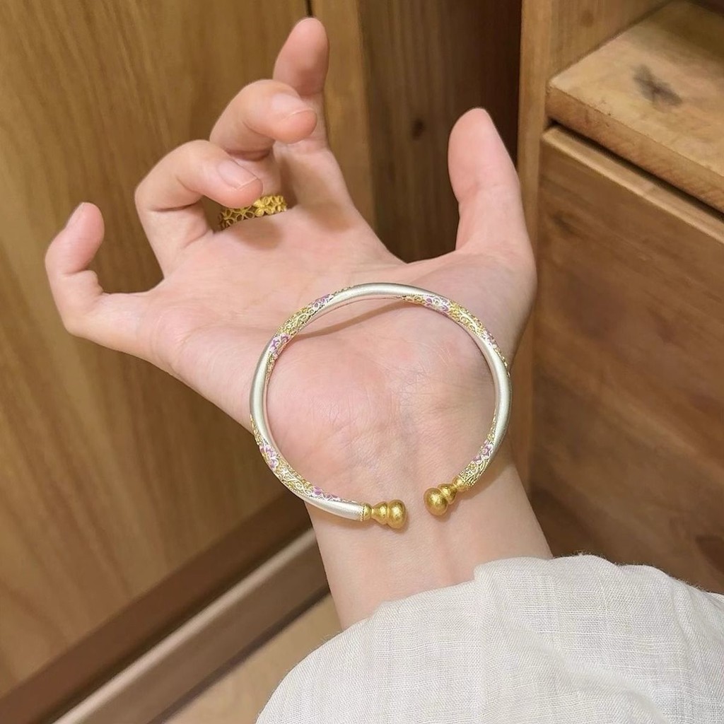 Vòng tay bạc 925 màu men bầu thủ công, phù hợp làm quà tặng