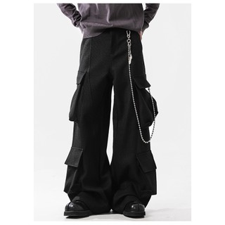 Quần Unisex phong cách retro Hàn Quốc, màu trơn, thiết kế đa năng với nhiều túi và ống thẳng