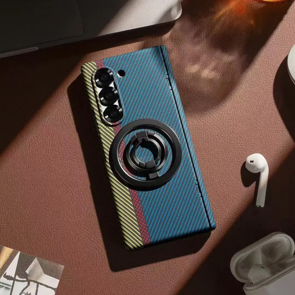 Dành Cho Samsung Galaxy Z Fold 7 6 5 4 3 5G Vỏ Điện Thoại Từ Tính Bằng Sợi Carbon Có Giá Đỡ Nhẫn Chân Đế Mỏng Siêu Sốc Bao
