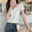 Sang Trọng Áo Thun Nữ Cổ Chữ V Short Sleeve Slim-Fit Chính Hãng Phong Cách Hot Girl