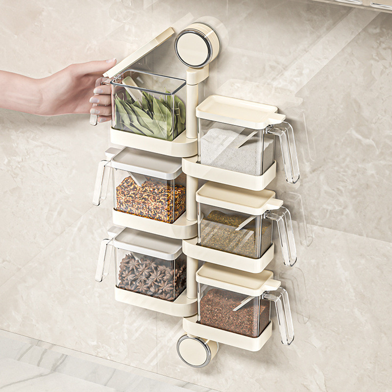 Hộp gia vị treo tường xoay 360 độ bằng keo hút chân không, hộp đựng muối gia vị nhà bếp tiện lợi, đa năng cho gia đình