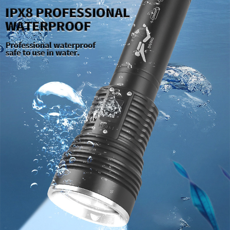 [COD] Đèn pin lặn dưới nước LED BT90 siêu sáng 30000Lumen cấp chống nước IPX8, tầm chiếu xa 1000 mét, có thể lặn sâu tới 500m đèn lặn chuyên dụng