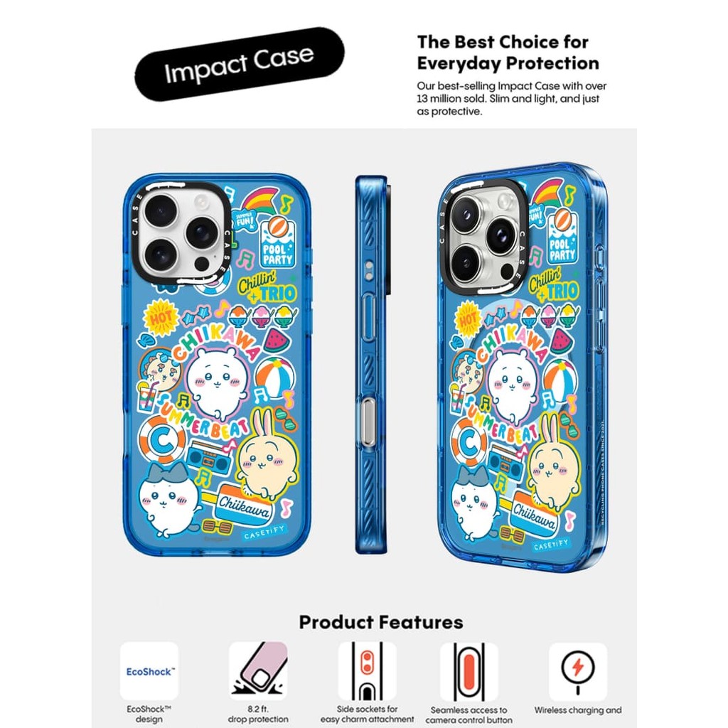 CASECASE X Chiikawa Tiệc Mùa Hè Miếng Dán Ốp Lưng Bầu Trời Màu Xanh Trong Suốt Cứng Hút Từ Tính Tác Động Dành Cho Apple IPhone 12 13 14 15 16 Pro Max Plus Có Hộp