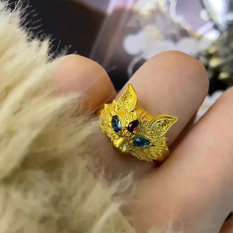 Nhẫn Vàng 24k Mạ Zircon Cáo Mở Nữ Niche Thiết Kế Cát Vàng Chỉ Số Nhẫn Nhẫn Mới Phụ Kiện Trung Quốc