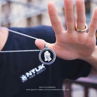 Dây chuyền vòng cổ thép titan tròn hai mặt, phong cách hip-hop