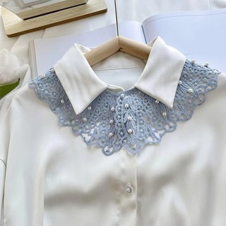 NCE Khăn choàng thanh lịch với cổ giả tháo rời, thiết kế ren hoa chi tiết, phù hợp mặc hàng ngày