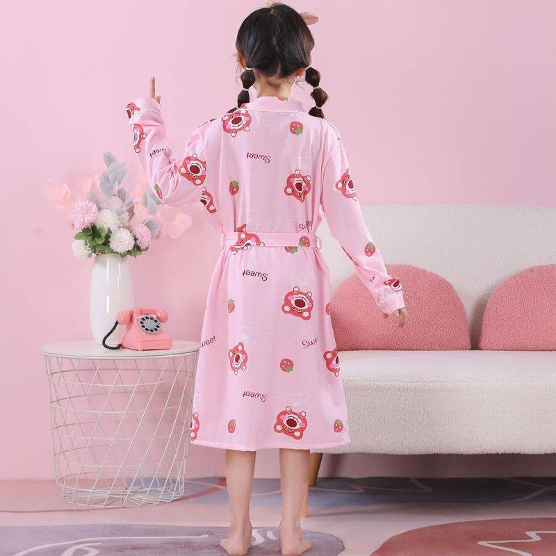 Trẻ Em Váy Ngủ Xuân Thu Hè Dài Tay Bé Gái Mỏng Áo Tắm Cotton Nguyên Chất Bộ Đồ Ngủ Trẻ Em Áo Bơi Hot Spring Hotel