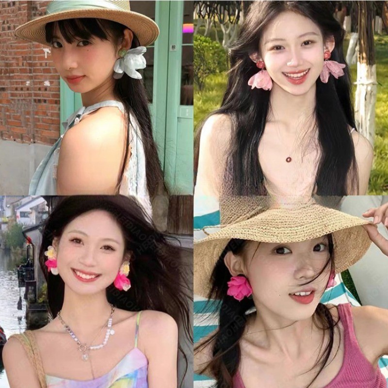 Bông Tai Hoa Voan Pháp Thời Trang Nữ Hàn Quốc Bông Tai Đơn Giản
