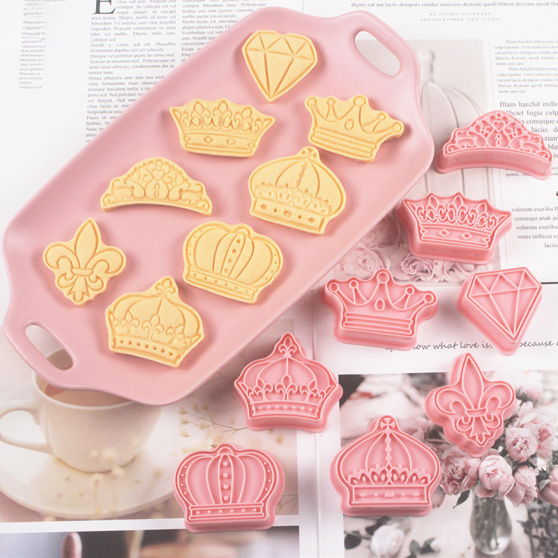 8 Cái / bộ Vương Miện Hình Bánh Quy Khuôn Cắt Bánh Quy Kim Cương Vương Miện Bánh Dụng Cụ Làm Bánh Fondant Frosting 3D Cookie Seal Press Die Fruit Pastry Hấp Bánh Mì Cắt Khuôn Nướng Bánh DIY