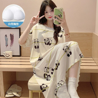 Mùa hè băng lụa sợi mỏng tay ngắn váy ngủ có miếng đệm ngực Bộ đồ ngủ mới hoạt hình dễ thương dáng rộng quần áo nhà