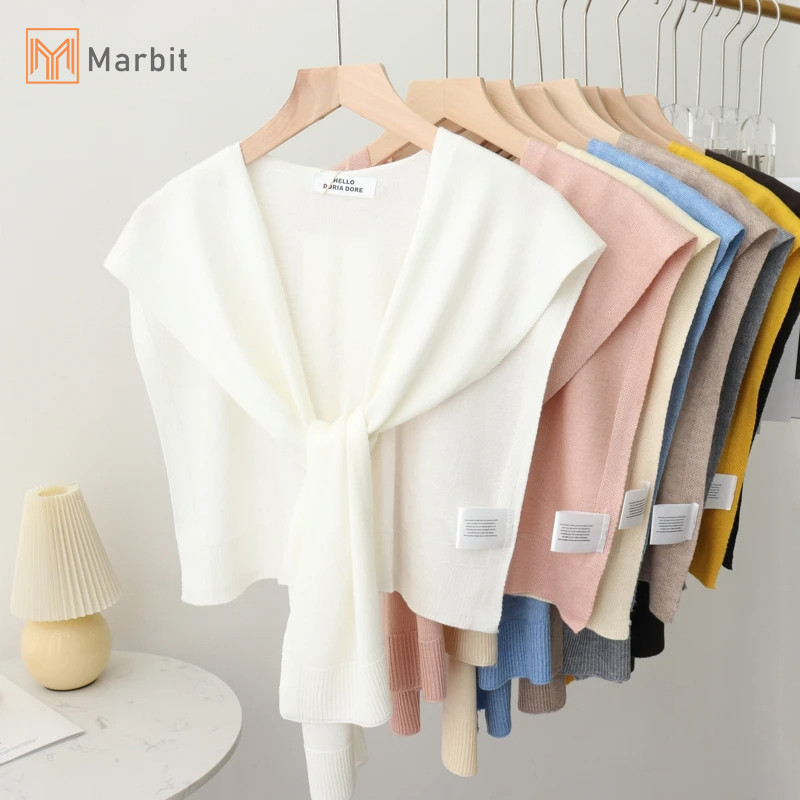 Marbit Hàn Quốc Khăn Choàng Dệt Kim Mùa Hè Điều Hòa Cổ Giả Bảo Vệ Cổ Đan Mỏng Thắt Nút Mũi Đeo Vai Khăn Cho Nữ Mới