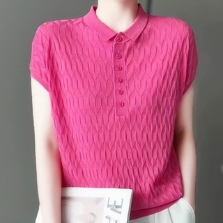 Áo len chui đầu kim cương có ve áo cao cấp 2024 Mùa hè Phong cách mới Slimer Look Loose Top