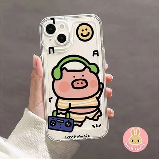 Dành Cho Redmi 13C Turbo 3 K70 K60 K50 K40 K30 Pro K70E K60E K50i K40S K30i K60 K50 K30 Ultra Gaming Trong Suốt Cặp Đôi Ốp Lưng Hoạt Hình Dễ Thương Đeo Tai Nghe Pink Pig