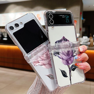Ốp điện thoại Trong Suốt Họa Tiết Hoa Hồng Hồng Cho Samsung Galaxy Z Flip 6 Flip 5 Flip 4 Flip 3 Full Bản Lề Trong Suốt Cứng PC Gấp Ốp điện thoại Samsung Z Flip6 Flip5 Flip4 Flip3