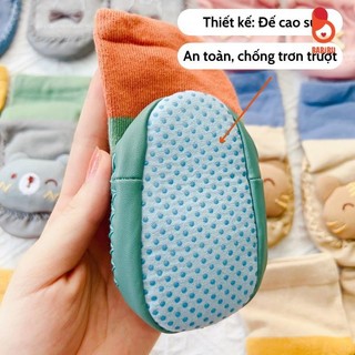 Giày tập đi, Tất cổ cao, giày da đế chống trượt hình thú in nổi cho bé