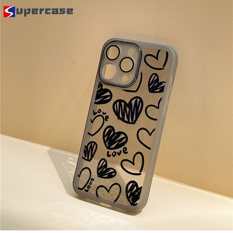 Ốp Điện Thoại Trái Tim Tình Yêu Màu Đen Graffiti Thời Trang Cho iQOO Z10 Turbo Neo 10 Pro Plus Lite Z10x iQOOZ10Turbo 4G 5G Vỏ Trong Suốt Mềm Chống Rơi Sang Trọng