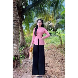 Bà ba viền ngọc, set bà ba lụa (áo kèm quần) thời trang nữ