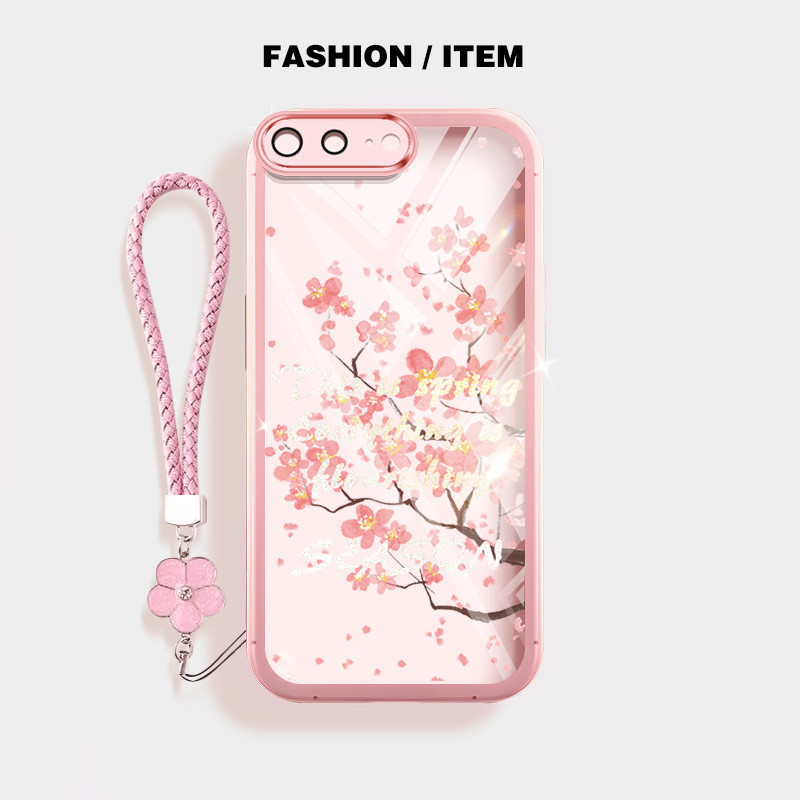 Ốp Điện Thoại YBD Cho IPhone 11 12 Pro Max Mini 6 6S Plus 7 Plus 8 Plus SE2020 X XS Max XR Phong Cách Cổ Đại Hoa Đào Họa Tiết Có Dây Treo