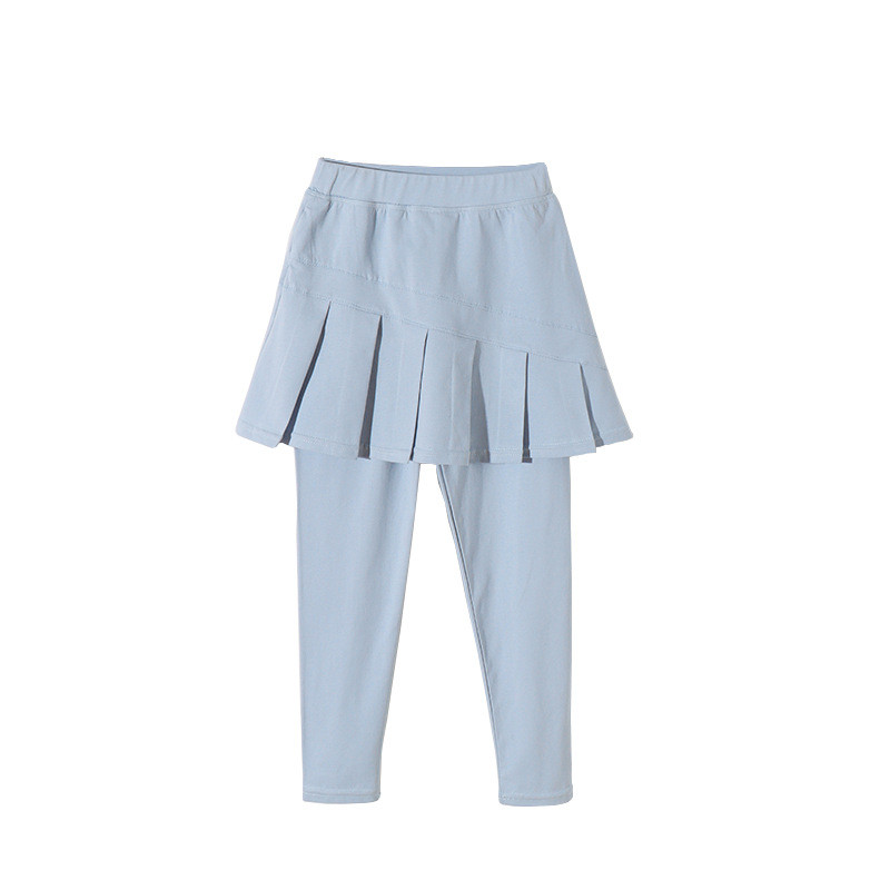 Mùa Xuân Mùa Hè Phong Cách Mới Bé Gái Cotton Nguyên Chất Culottes Giả Hai Mảnh Quần Legging Mỏng Phong Cách Bé Gái Mặc Bên Ngoài Quần Dài 100-150 Kích Thước OWLV