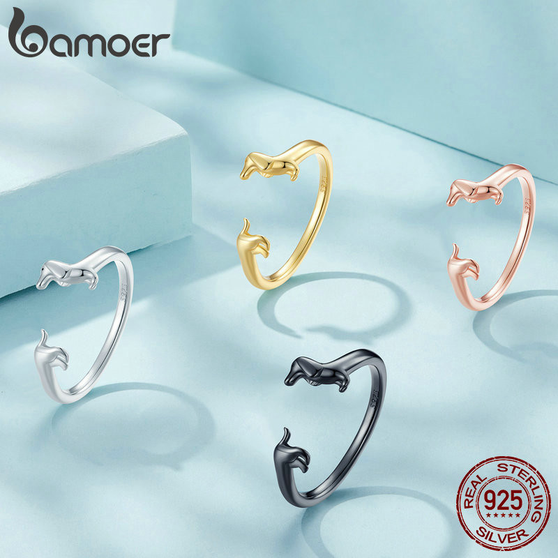 Bamoer Bạc 925 Dễ Thương Dachshund Nhẫn Chất Liệu Không Gây Dị Ứng Nữ Mở Nhẫn Trang Sức Thời Trang Quà Tặng